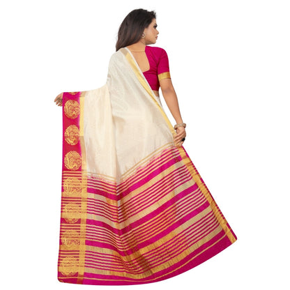 Women's Kanjivaram Silk Saree With Unstitched Blouse Piece (White, 5-6 Mtrs)