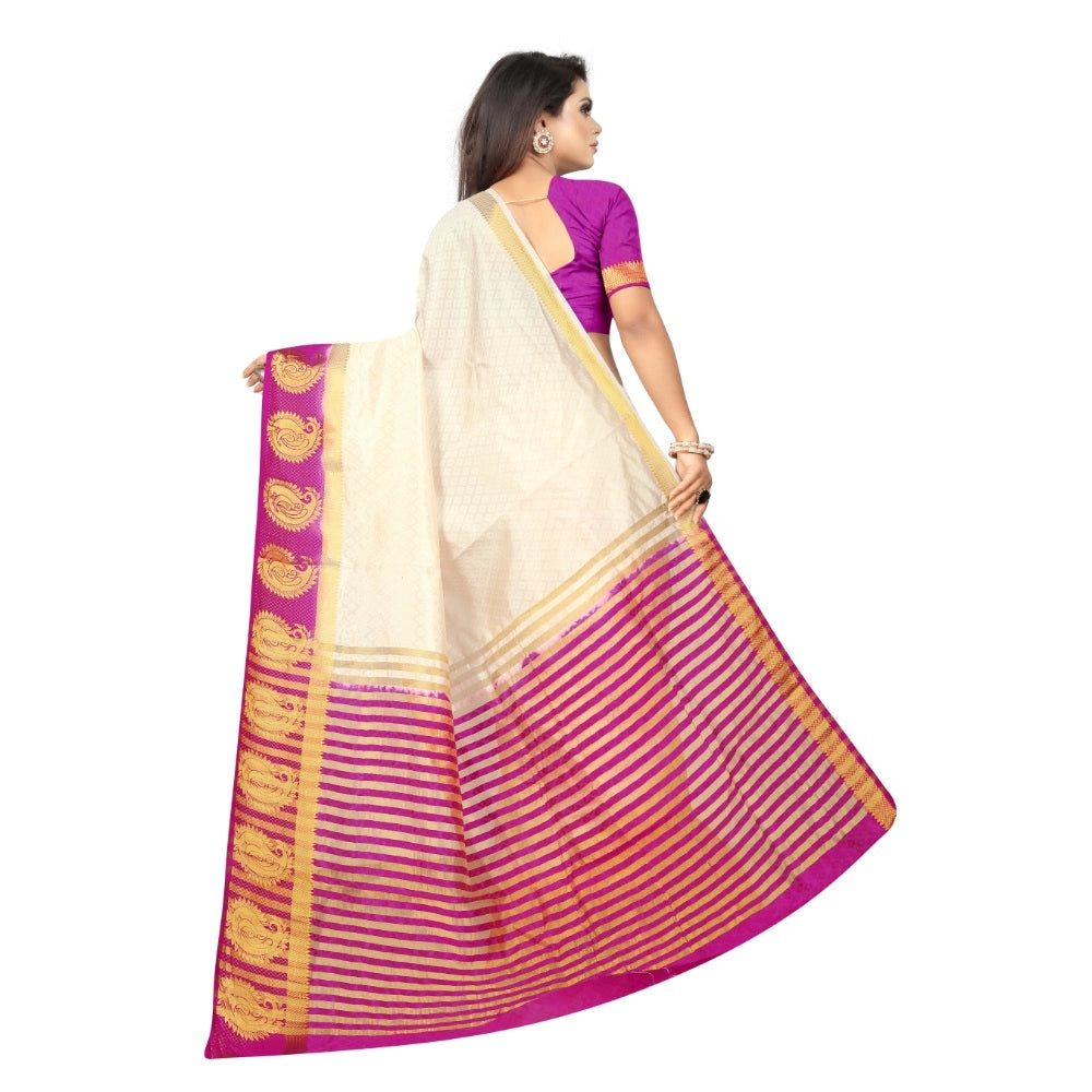 Women's Kanjivaram Silk Saree With Unstitched Blouse Piece (White, 5-6 Mtrs)