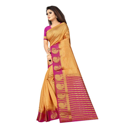 Women's Kanjivaram Silk Saree With Unstitched Blouse Piece (Beige, 5-6 Mtrs)