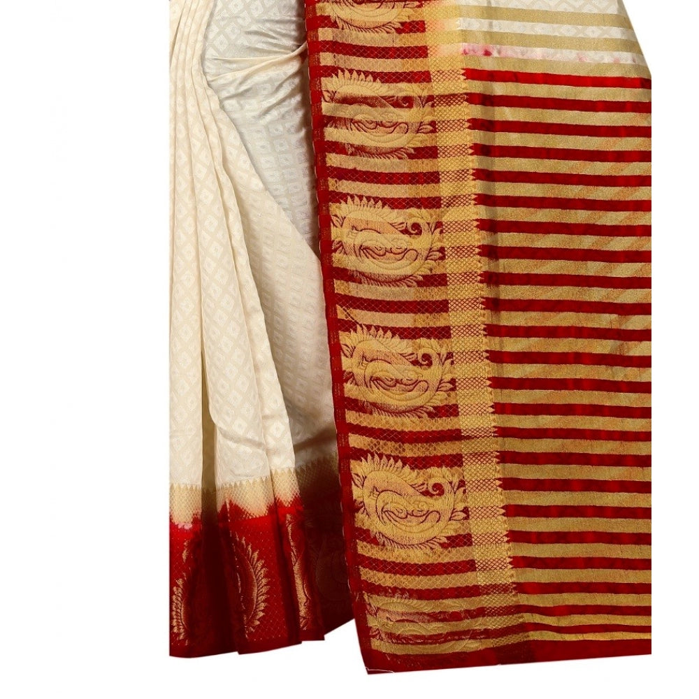 Women's Kanjivaram Silk Saree With Unstitched Blouse Piece (White, 5-6 Mtrs)