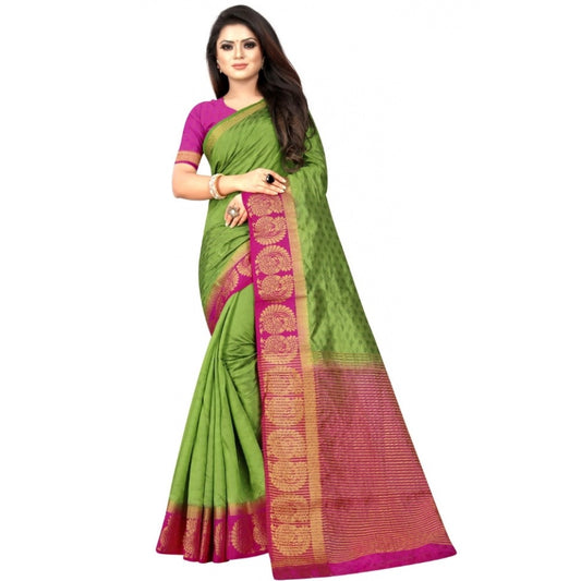 Women's Kanjivaram Silk Saree With Unstitched Blouse Piece (Green, 5-6 Mtrs)