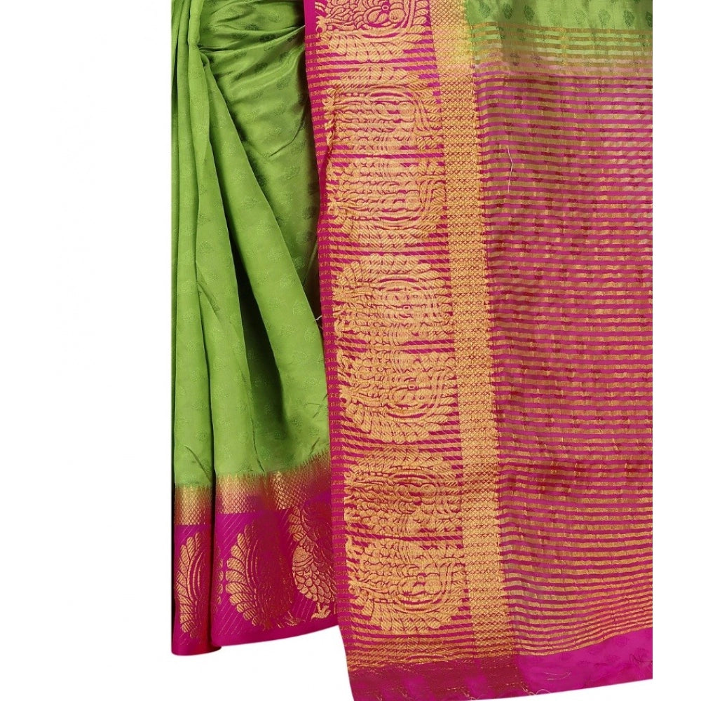 Women's Kanjivaram Silk Saree With Unstitched Blouse Piece (Green, 5-6 Mtrs)