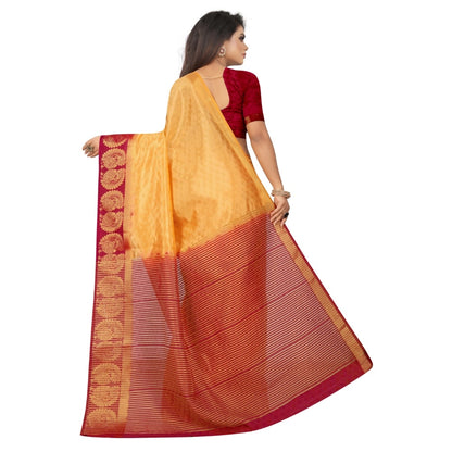 Women's Kanjivaram Silk Saree With Unstitched Blouse Piece (Yellow, 5-6 Mtrs)