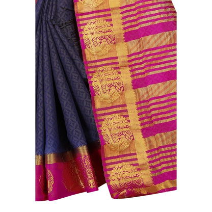 Women's Kanjivaram Silk Saree With Unstitched Blouse Piece (Navy Blue, 5-6 Mtrs)