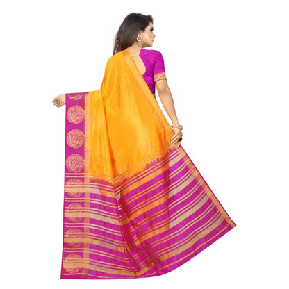 Women's Kanjivaram Silk Saree With Unstitched Blouse Piece (Yellow, 5-6 Mtrs)