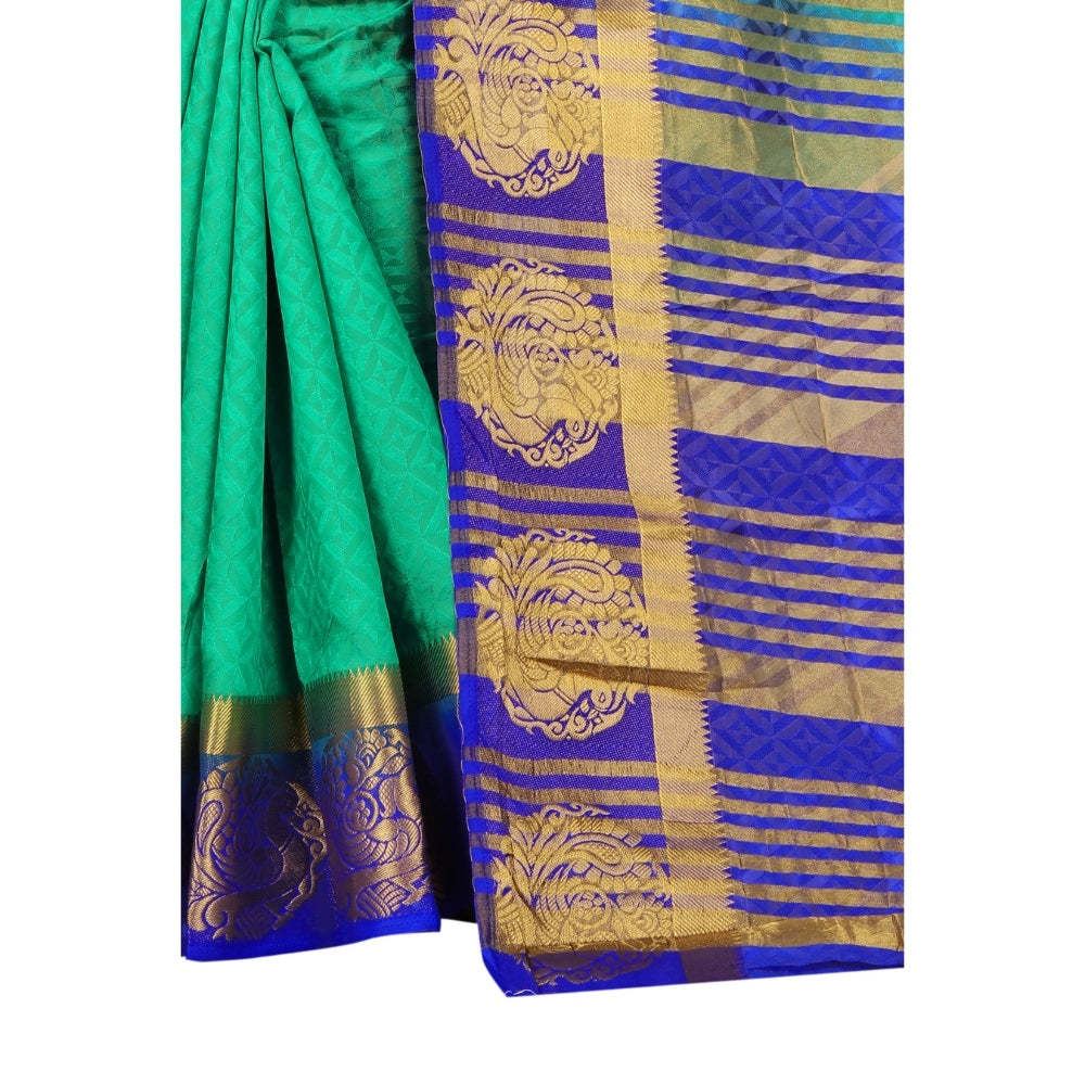 Women's Kanjivaram Silk Saree With Unstitched Blouse Piece (Green, 5-6 Mtrs)