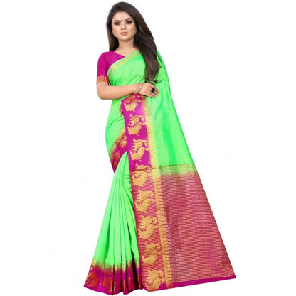 Women's Kanjivaram Silk Saree With Unstitched Blouse Piece (Light Green, 5-6 Mtrs)