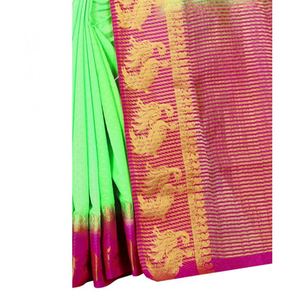 Women's Kanjivaram Silk Saree With Unstitched Blouse Piece (Light Green, 5-6 Mtrs)