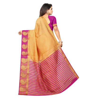 Women's Kanjivaram Silk Saree With Unstitched Blouse Piece (Beige, 5-6 Mtrs)