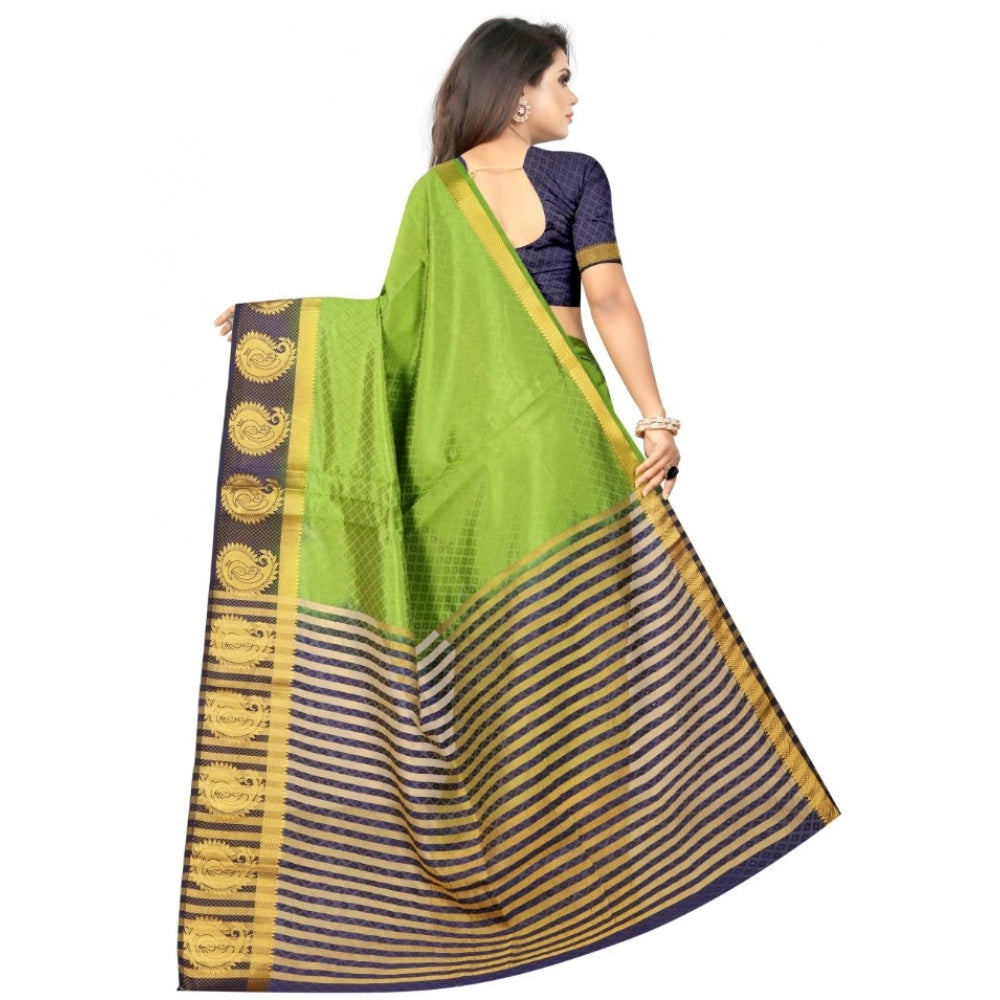 Women's Kanjivaram Silk Saree With Unstitched Blouse Piece (Green, 5-6 Mtrs)