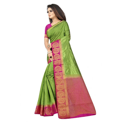 Women's Kanjivaram Silk Saree With Unstitched Blouse Piece (Green, 5-6 Mtrs)