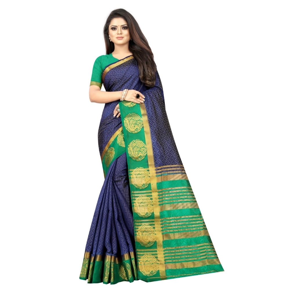 Women's Kanjivaram Silk Saree With Unstitched Blouse Piece (Blue, 5-6 Mtrs)