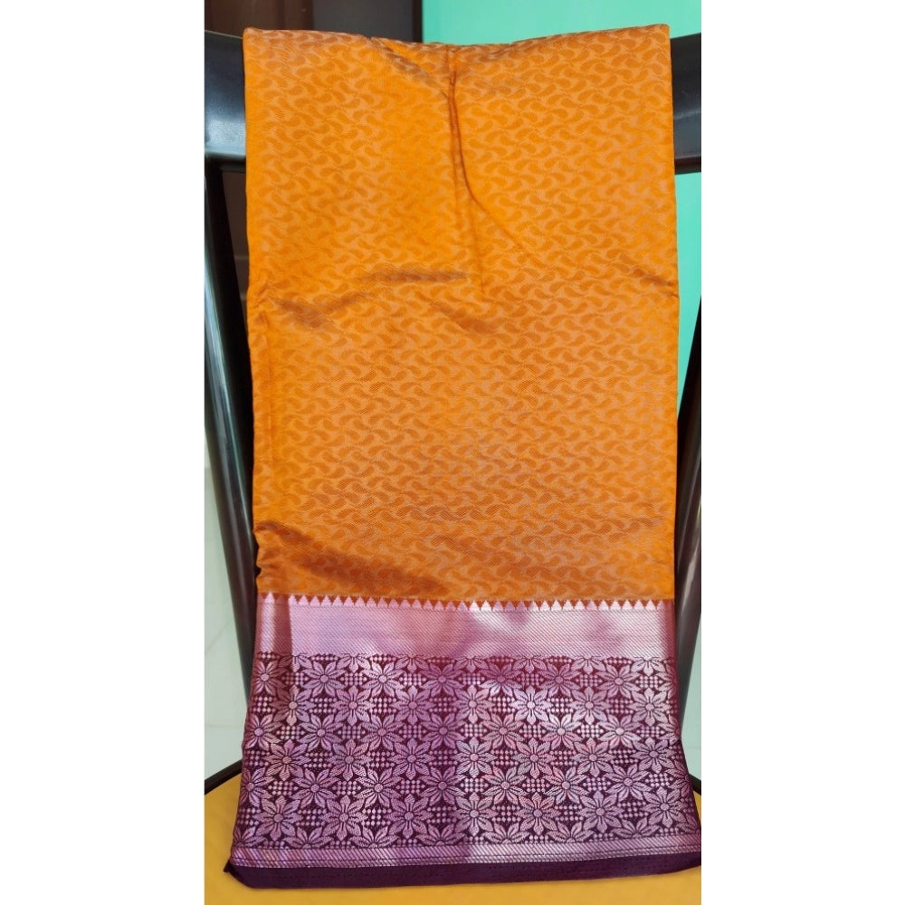 Women's Kanjivaram Silk Saree With Unstitched Blouse Piece (Yellow, 5-6 Mtrs)