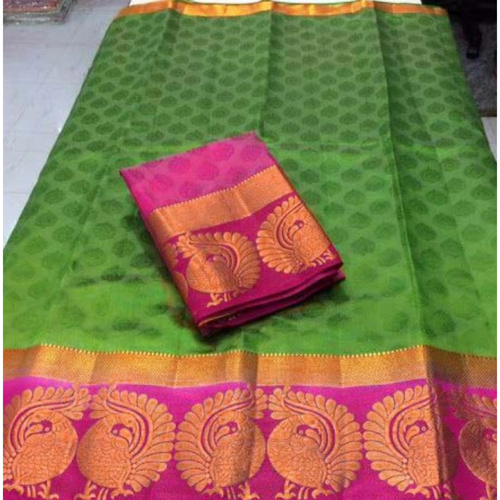 Women's Kanjivaram Silk Saree With Unstitched Blouse Piece (Green, 5-6 Mtrs)