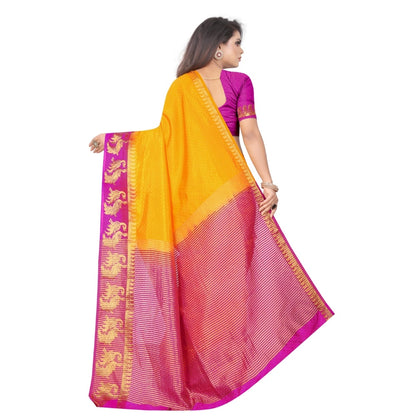 Women's Kanjivaram Silk Saree With Unstitched Blouse Piece (Yellow, 5-6 Mtrs)