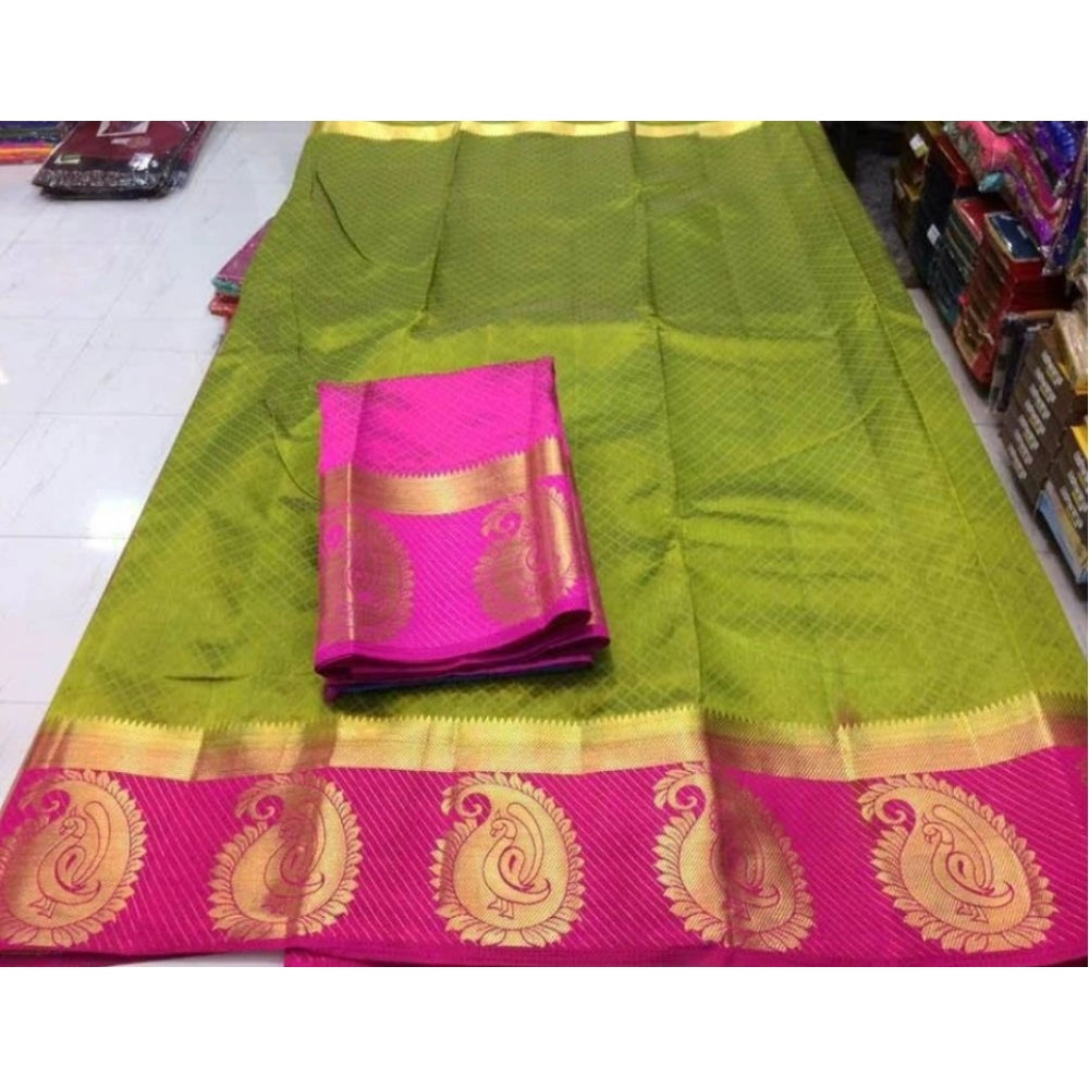 Women's Kanjivaram Silk Saree With Unstitched Blouse Piece (Green, 5-6 Mtrs)