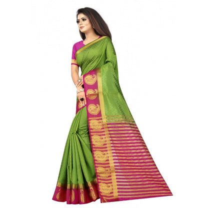 Women's Kanjivaram Silk Saree With Unstitched Blouse Piece (Green, 5-6 Mtrs)