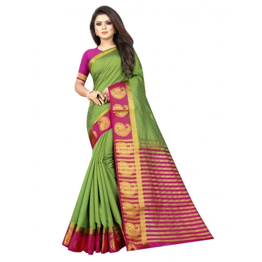 Women's Kanjivaram Silk Saree With Unstitched Blouse Piece (Green, 5-6 Mtrs)