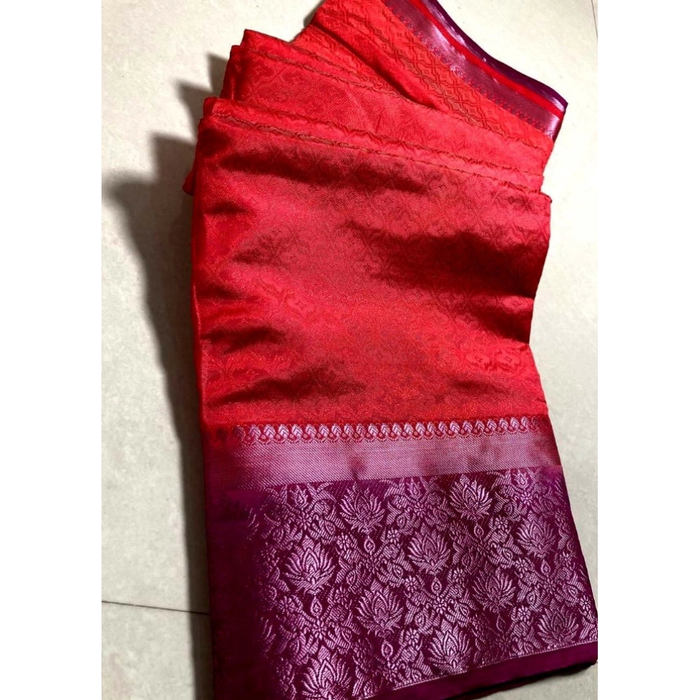 Women's Kanjivaram Silk Saree With Unstitched Blouse Piece (Red, 5-6 Mtrs)