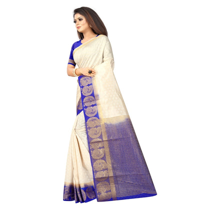 Women's Kanjivaram Silk Saree With Unstitched Blouse Piece (White, 5-6 Mtrs)