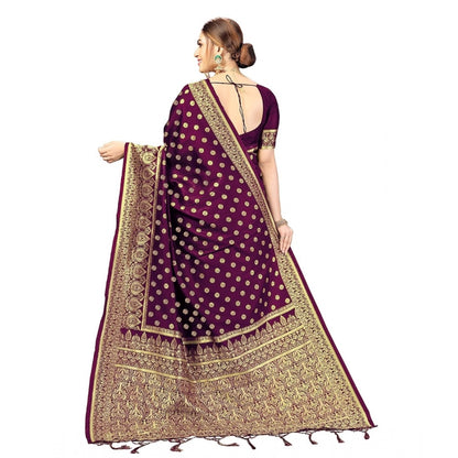 Women's Floral Pattern Jacquard Woven Banarasi Art Silk Saree With Unstitched Blouse Piece (Purple, 5-6mtrs)