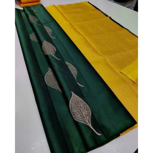 Women's Borderless Kanjivaram Silk Sarees With Unstitched Blouse (Green)