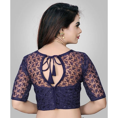 Women's Half Sleeve Net Readymade Blouse (Navy Blue, Free Size: Up To 34 Inch)