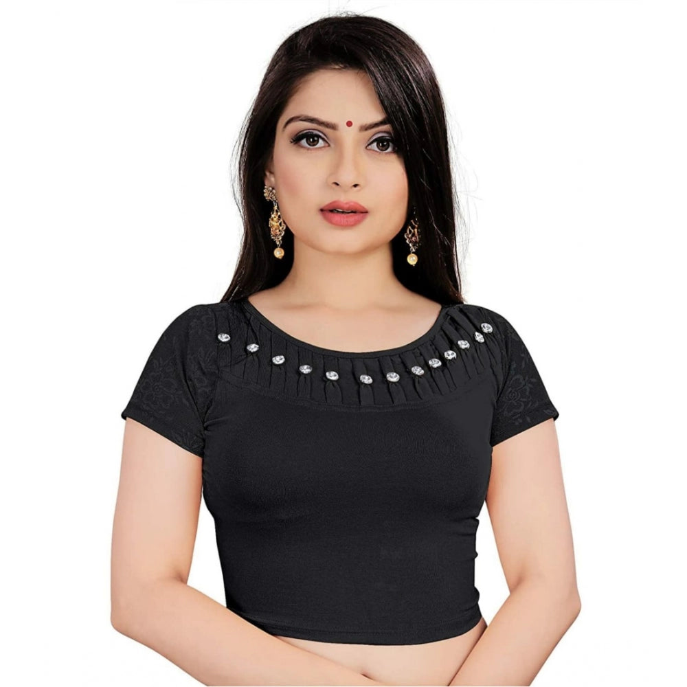 Generic Women's Half Sleeve Cotton lycra Readymade Blouse (Black, Free Size: Up To 34 Inch)