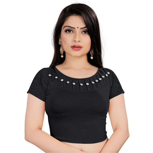 Generic Women's Half Sleeve Cotton lycra Readymade Blouse (Black, Free Size: Up To 34 Inch)