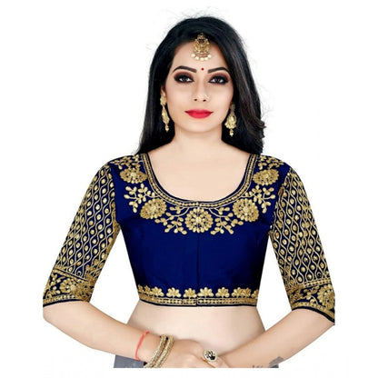 Women's Half Sleeve Ultra satin Readymade Blouse (Navy Blue, Free Size: Up To 34 Inch)