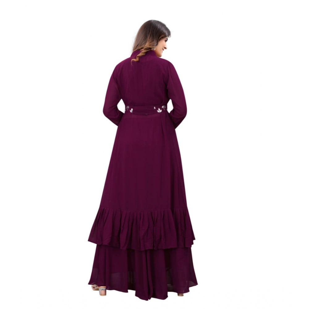 Women's Embroidery Gotapatti Work Georget Long Gown (Wine)