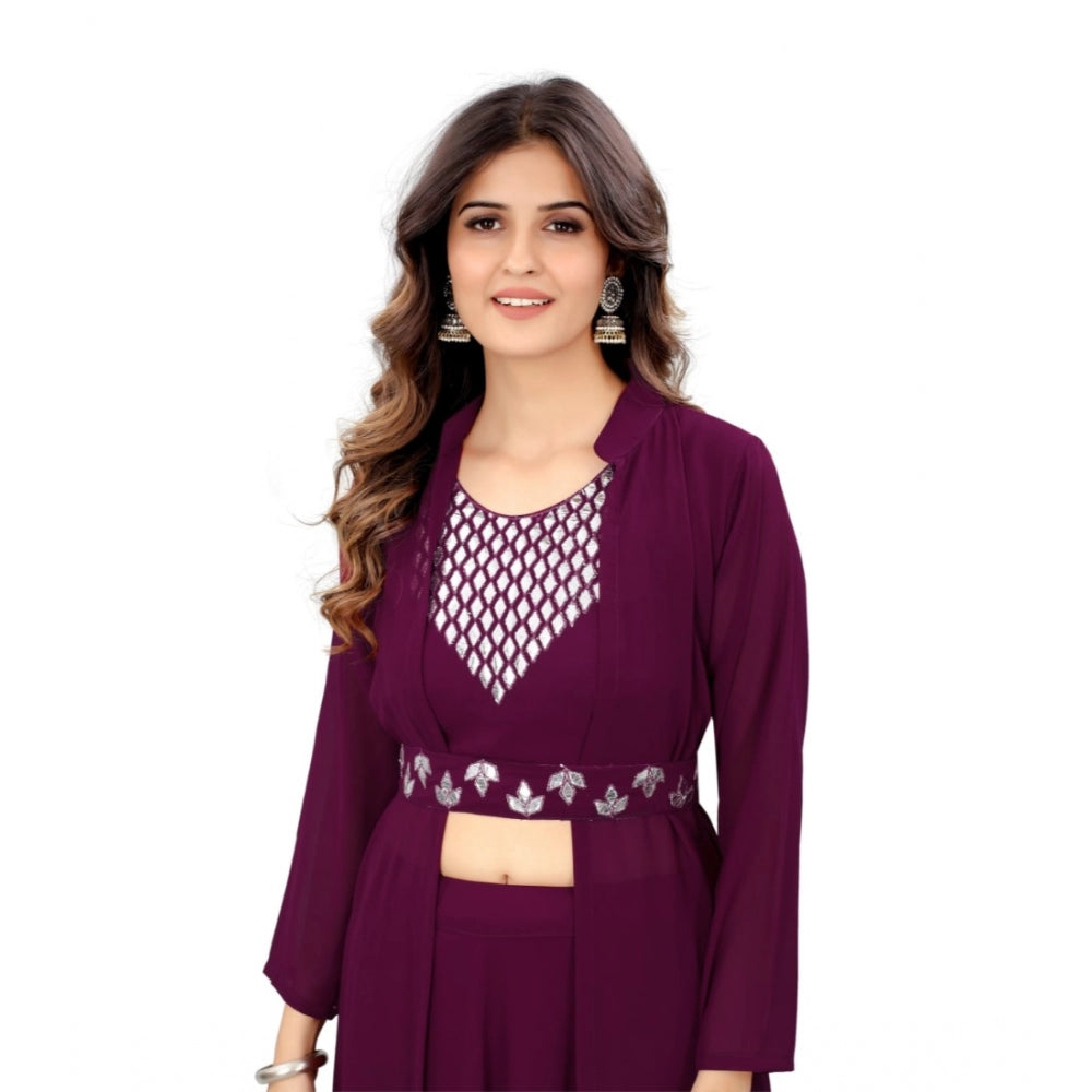 Women's Embroidery Gotapatti Work Georget Long Gown (Wine)