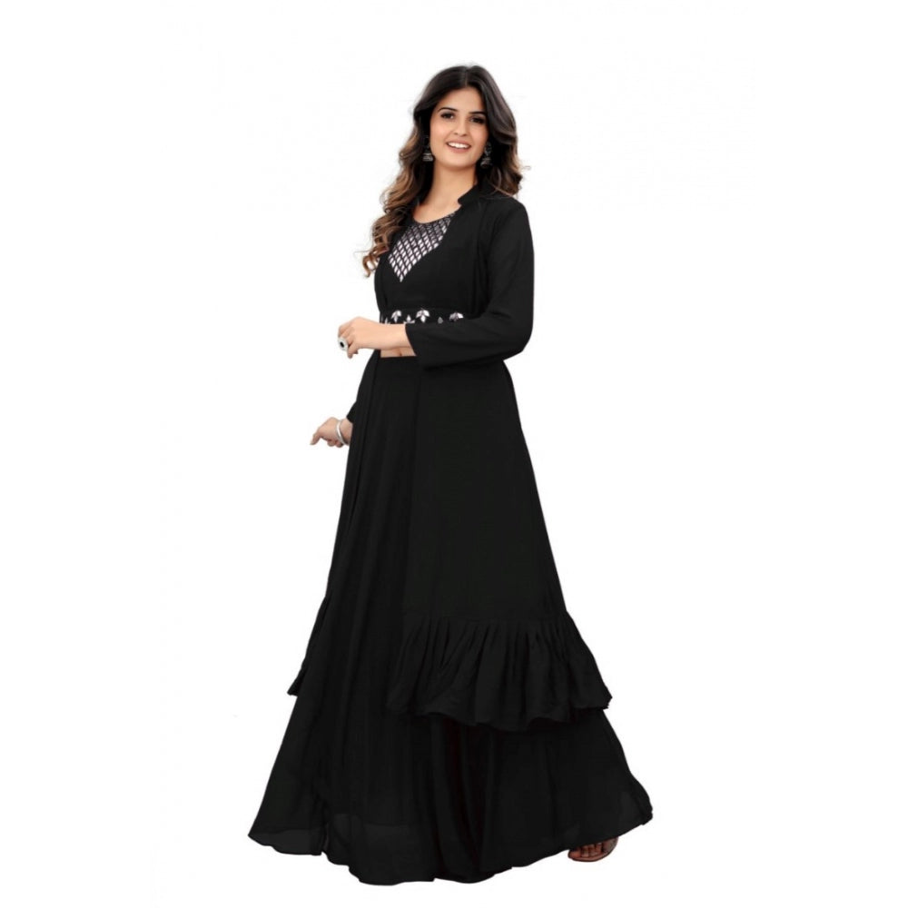 Women's Embroidery Gotapatti Work Georget Long Gown (Black)