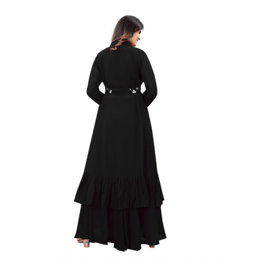 Women's Embroidery Gotapatti Work Georget Long Gown (Black)