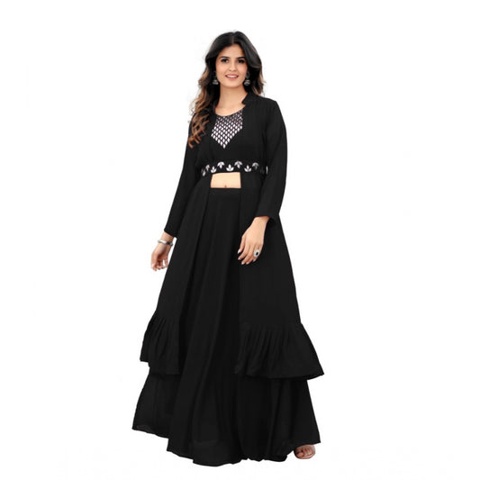 Women's Embroidery Gotapatti Work Georget Long Gown (Black)