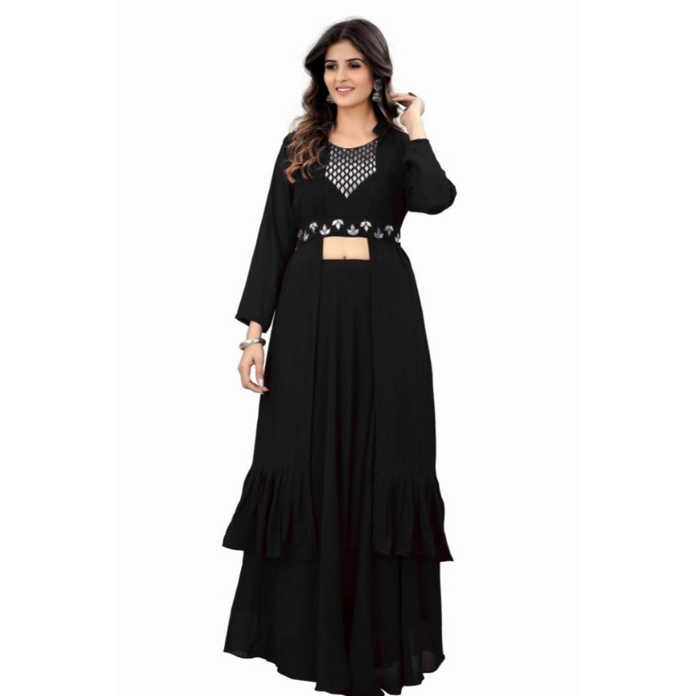 Women's Embroidery Gotapatti Work Georget Long Gown (Black)