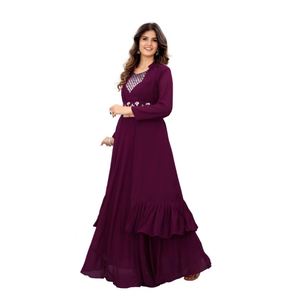 Women's Embroidery Gotapatti Work Georget Long Gown (Wine)