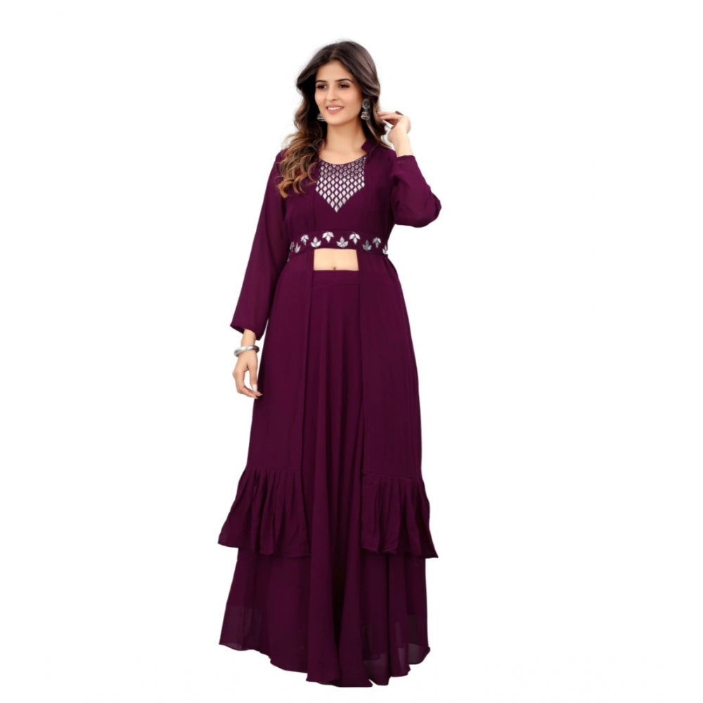 Women's Embroidery Gotapatti Work Georget Long Gown (Wine)