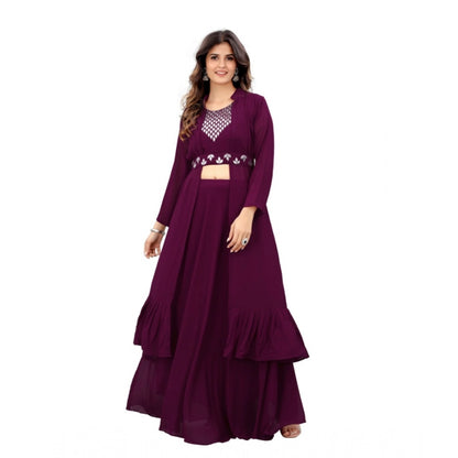 Women's Embroidery Gotapatti Work Georget Long Gown (Wine)