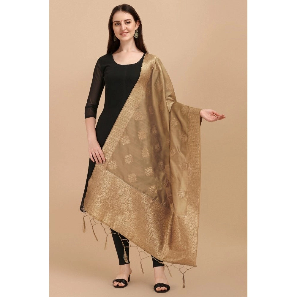 Generic Women's Silk Pure Zari weaving Duppatta (Beige, Length: 2-2.3 Mtrs)