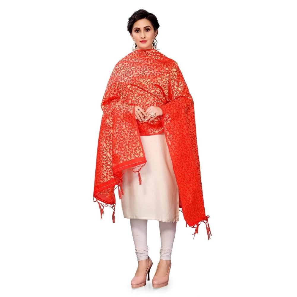 Generic Women's Silk Pure weaving Work Duppatta (Red, Length: 2-2.3 Mtrs)