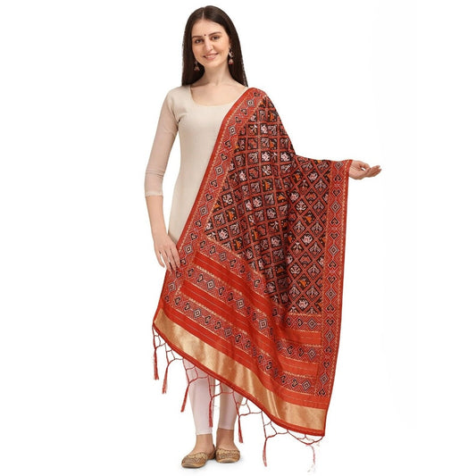 Generic Women's Silk Pure Zari weaving Duppatta (Maroon, Length: 2-2.3 Mtrs)