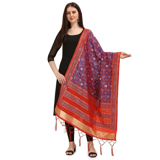 Generic Women's Silk Pure Zari weaving Duppatta (Purple, Length: 2-2.3 Mtrs)