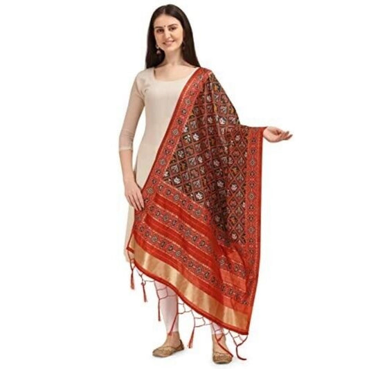 Generic Women's Silk Pure Zari weaving Duppatta (Brown, Length: 2-2.3 Mtrs)