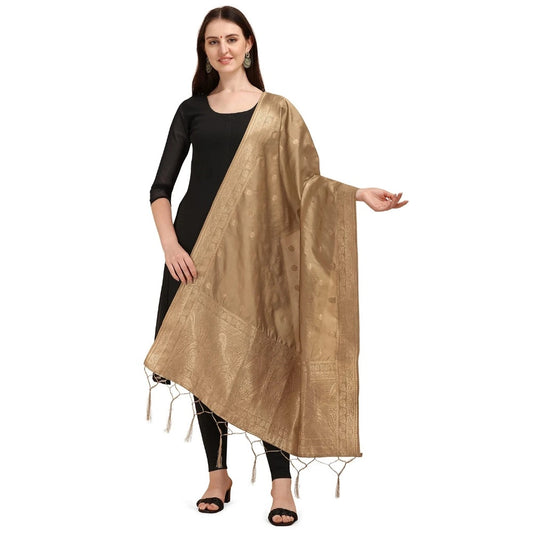 Generic Women's Silk Pure Zari weaving Duppatta (Beige, Length: 2-2.3 Mtrs)