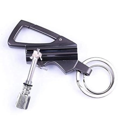 3 In 1 Keychain Lighter Waterproof Cigarette Flint Lighter Keyring Bottle Opener Fire Starter Match Sticks (Silver)