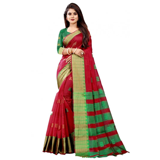 Women's Art Silk Woven Design Venkatgiri Saree With Unstitched Blouse (Red)