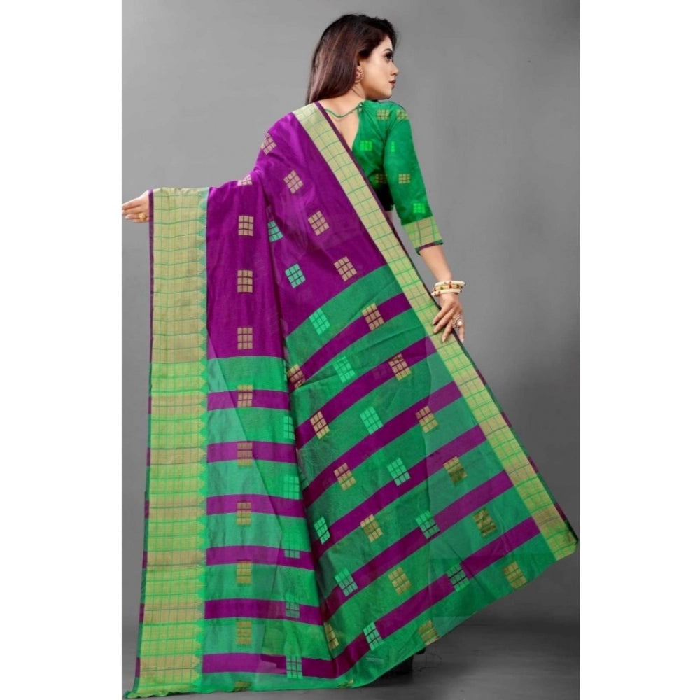 Women's Art Silk Woven Design Venkatgiri Saree With Unstitched Blouse (Purple)