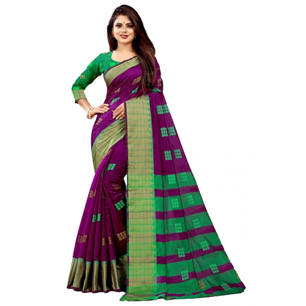 Women's Art Silk Woven Design Venkatgiri Saree With Unstitched Blouse (Purple)