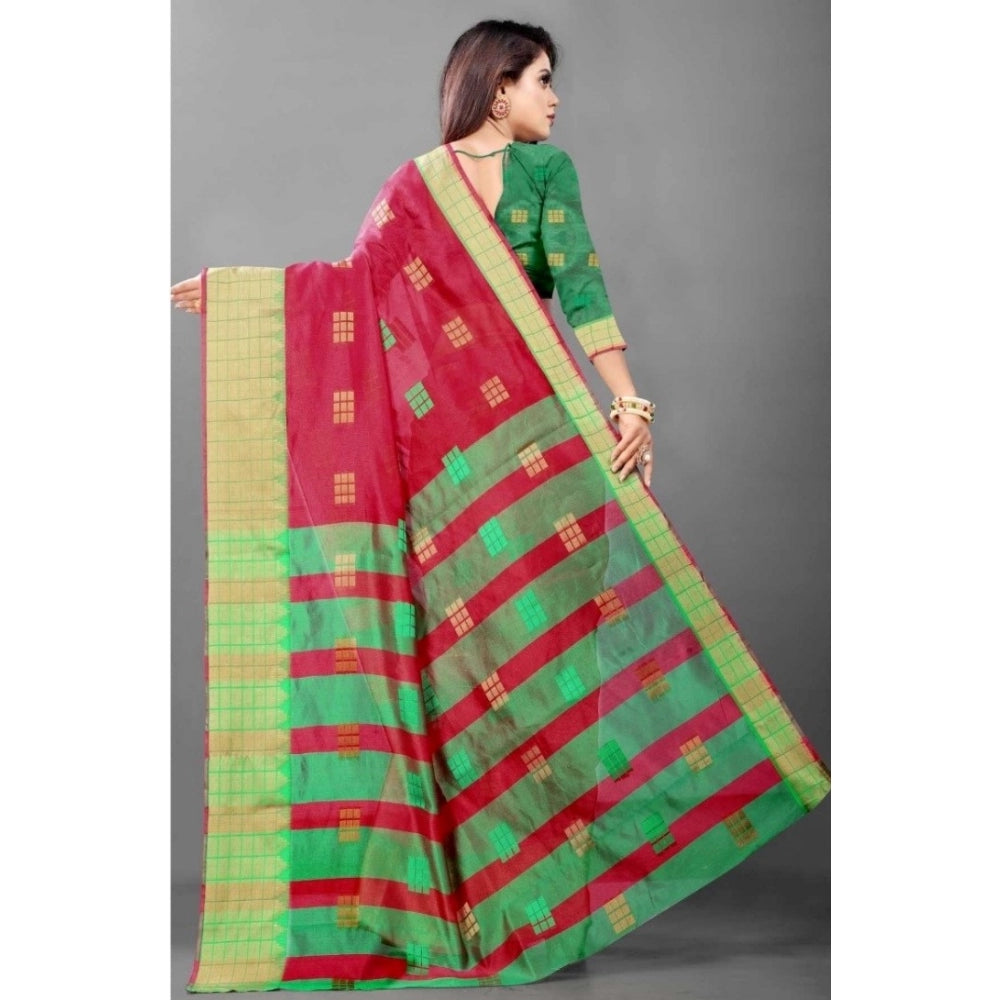 Women's Art Silk Woven Design Venkatgiri Saree With Unstitched Blouse (Red)